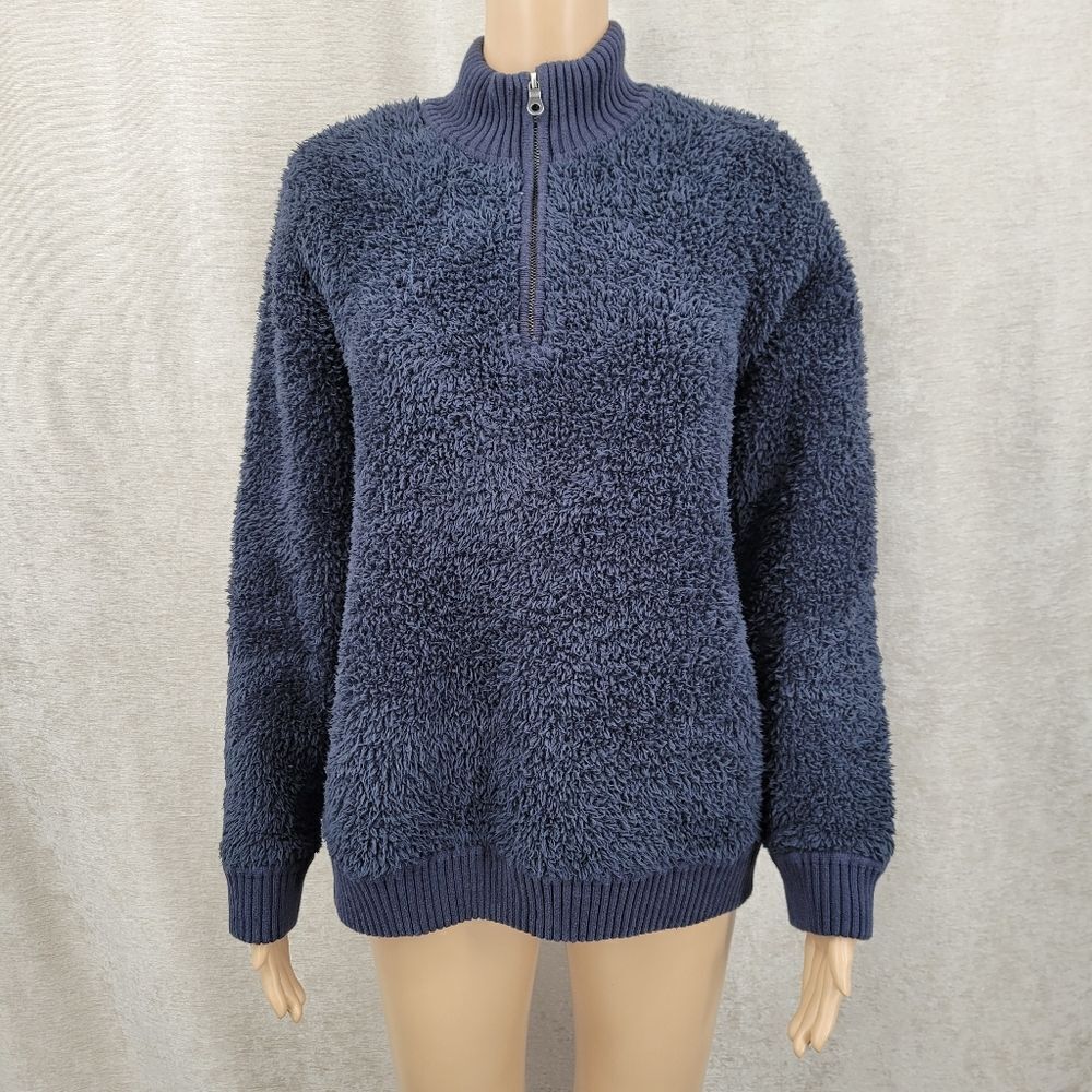 Barefoot Dreams Cozy Navy Blue Teddy Fleece Jacket Pullover Quarter Zip